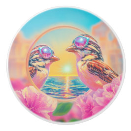 Coola Fåglar med solglasögon vid solnedgång Knopp