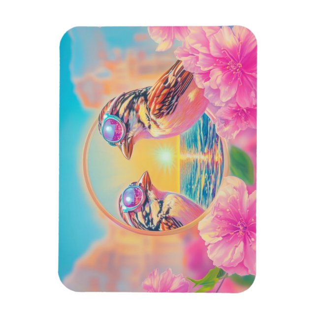 Coola Fåglar med solglasögon vid solnedgång Magnet (Vertikal)