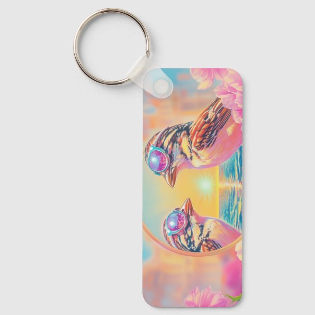 Coola Fåglar med solglasögon vid solnedgång Nyckelring (Framsida)