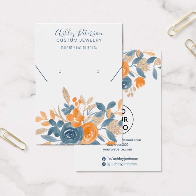 Coola faller orange blått blommigt vattenfärgsörri visitkort (Kontor)