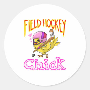 Coola Fält Hockey Chick Funny Chicken Sport Runt Klistermärke