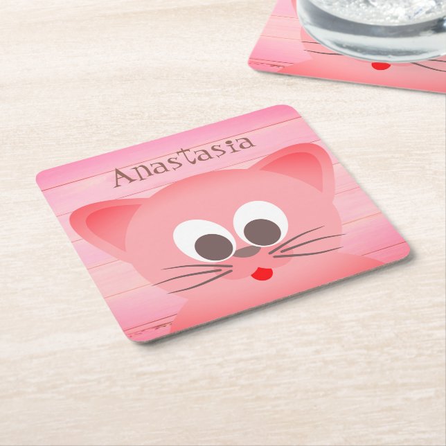 Coola, Fantastisk, Rosa Katt Underlägg Papper Kvadrat (Vinklad)