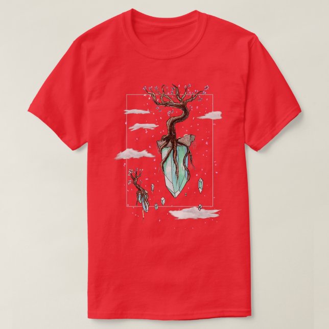 Coola Fantasy Flytande Crystals Sakura Träd T Shirt (Design framsida)
