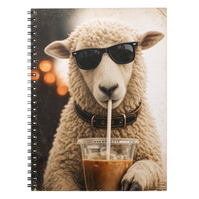 Coola får som dricker iskaffe anteckningsbok (Framsidan)
