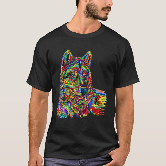 Coola Färg Varg ansikte 1 T Shirt (Framsida)