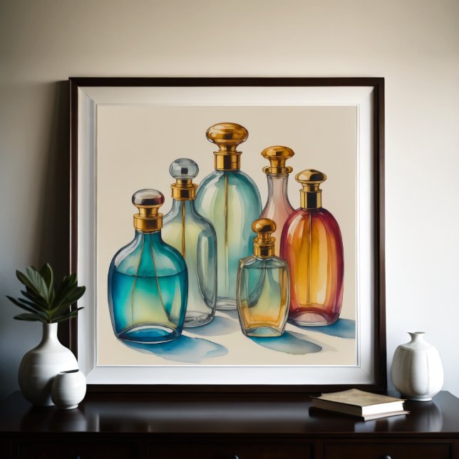 Coola Färg Watercolor Glass Flaskor II Poster (Skapare uppladdad)