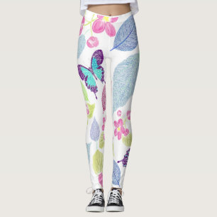 coola, färgande fjäril, löv, blomdesign leggings