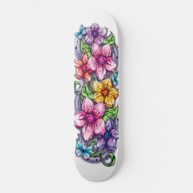 Coola Färgblommor Butterfly Deck Skateboard (Framsida)
