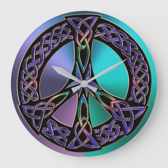 Coola Färgfull Celtic Knot Fredstecken Clock Stor Klocka (Framsida)