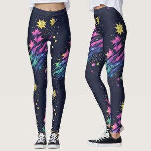 Coola färgglada stjärnor fyrverkerier vattenfärg m leggings
