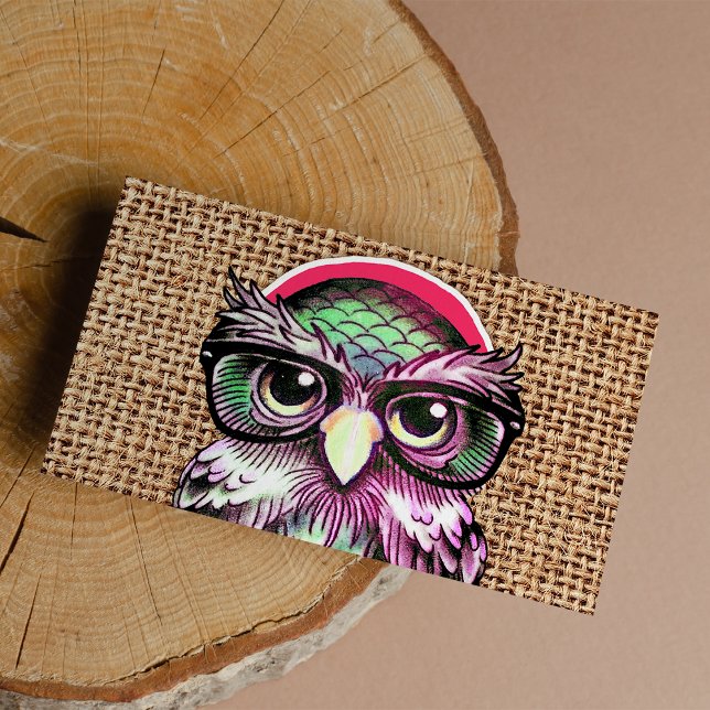 Coola färglös tatuering väser Uggla med fina glasö Visitkort (Cool Colorful Tattoo Wise Owl With Funny Glasses )