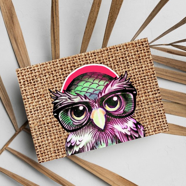 Coola färglös tatuering väser Uggla med fina glasö Vykort (Cool Colorful Tattoo Wise Owl With Funny Glasses )