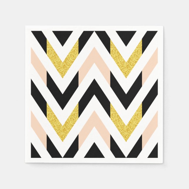 Coola Faux Glitter Guld, Black, Peach Rosa Chevron Pappersservett (Framsidan)