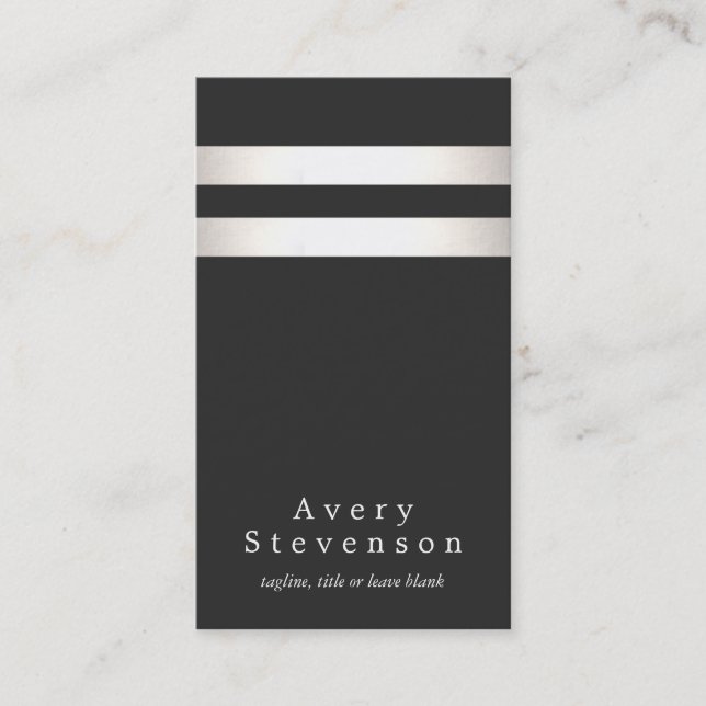Coola Faux Silver Foil och Black Stripe Modern Visitkort (Framsida)