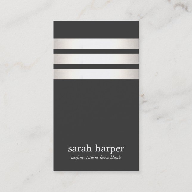 Coola Faux Silver Foil och Black Stripe Modern Visitkort (Framsida)
