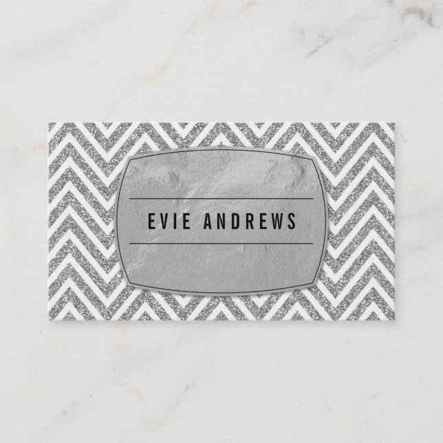 COOLA fet chevron-folie mönster silver glitter grå Visitkort (Framsida)