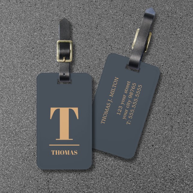 Coola Fet Monogram Deep Blue Brown Bagagebricka (Skapare uppladdad)