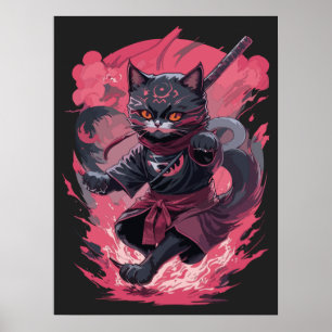 Coola Fire and Smoke Black Ninja Cat Warrior Poster