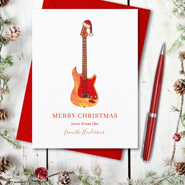 Coola Fire Guitar God jul Helg Vykort (Music themed merry christmas cool stylish fire electric guitar personalized holidays postcard)