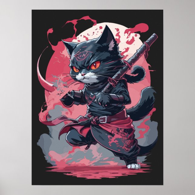 Coola Fire Stänk Black Ninja Cat Warrior Poster (Framsidan)
