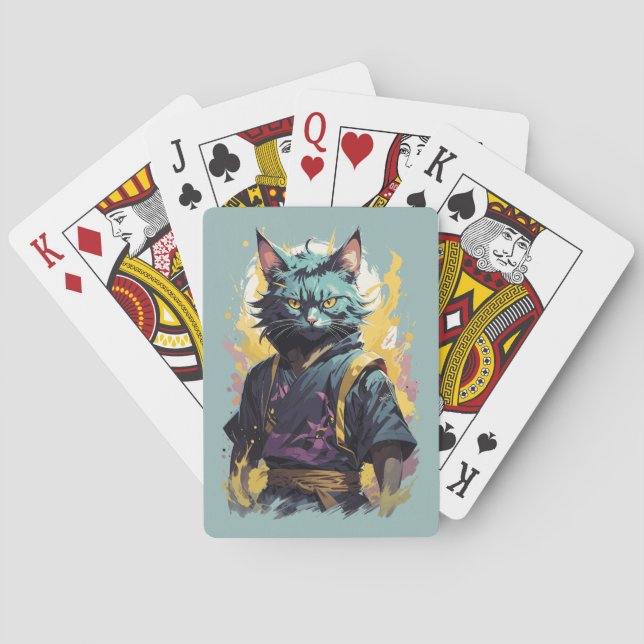 Coola Fire Stänk Grått Ninja Cat Warrior Casinokort (Baksidan)