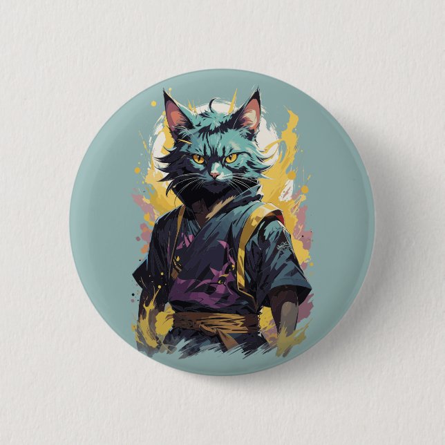 Coola Fire Stänk Grått Ninja Cat Warrior Knapp (Framsida)