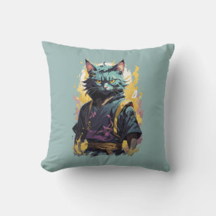 Coola Fire Stänk Grått Ninja Cat Warrior Kudde