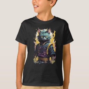 Coola Fire Stänk Grått Ninja Cat Warrior T Shirt
