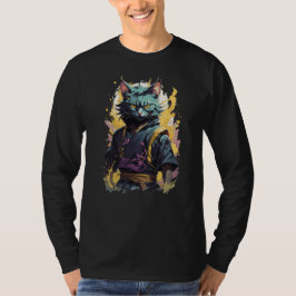 Coola Fire Stänk Grått Ninja Cat Warrior T Shirt