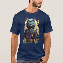Coola Fire Stänk Grått Ninja Cat Warrior T Shirt