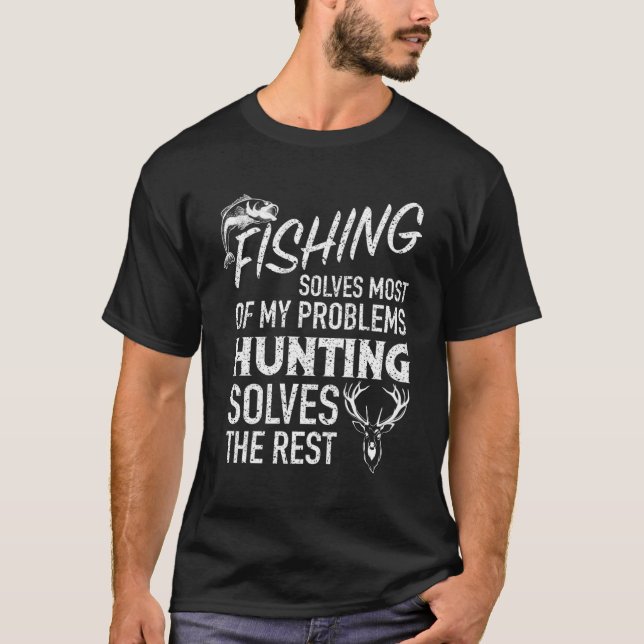 Coola Fishing Hunting Lös mina problem. T Shirt (Framsida)
