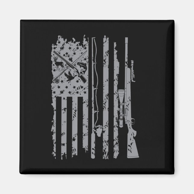 Coola Fishing Rod Hunting Rifle American Flagga Gi Magnet (Framsidan)