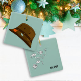 Coola fiskethat och fisk på baksidan av prydnadsfi julgransprydnad keramik