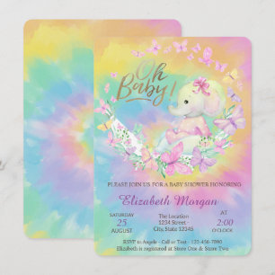 Coola fjärilar Elefant Tie Dye Baby Shower   Inbjudningar