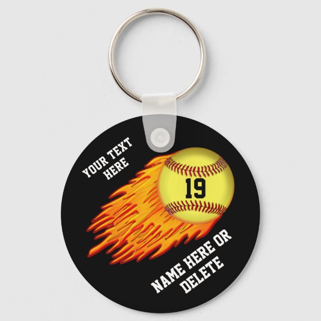 COOLA Flaming Softball Team Gift Ideas NAMN, NUMME Nyckelring (Framsida)