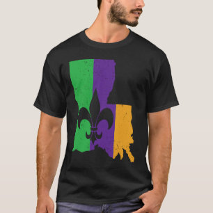 Coola Fleur De Lis tisdag Karta i Louisiana Mardi T Shirt