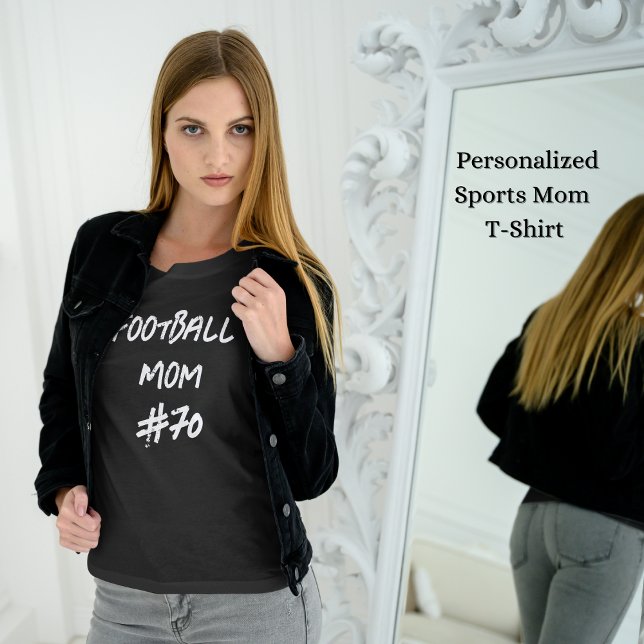 Coola Football Mamma Player's Number Black and Whi T Shirt (Personalized Sports Mom T-Shirt)