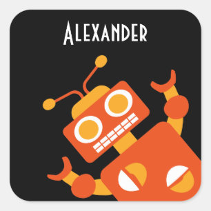 Coola för Orange Black Robot Personlig Modern Fyrkantigt Klistermärke