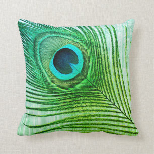 Coola för peacock Feather Blue Grönt Artistic Abst Kudde