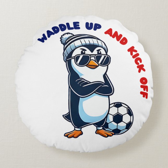 Coola för penguin-fotbollsspelare för tecknad rund kudde (Framsidan)