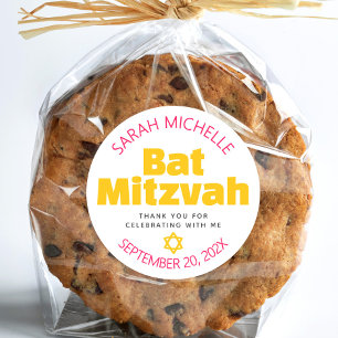 Coola för Shock rosa i fetstil med bat mitzvah Gul Runt Klistermärke