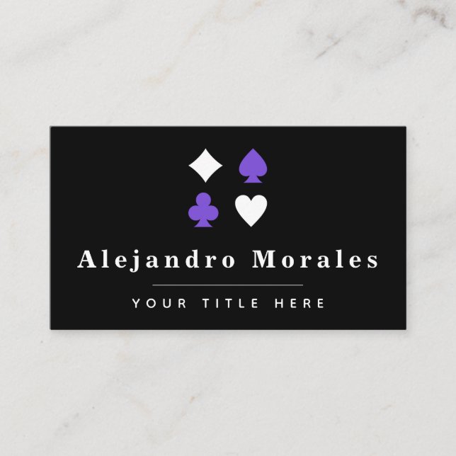 Coola för spel i svartvitt och Lila Poker-temakort Visitkort (Framsida)