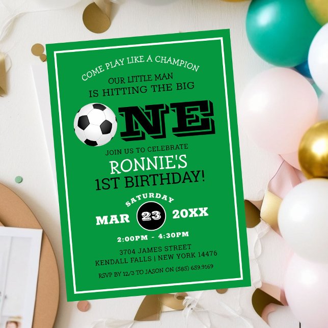 Coola fotbollsbarn 1-årsdag inbjudningar (Skapare uppladdad)