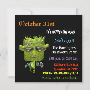 Coola Frank Fright Halloween SQUARE-inbjudan Inbjudningar