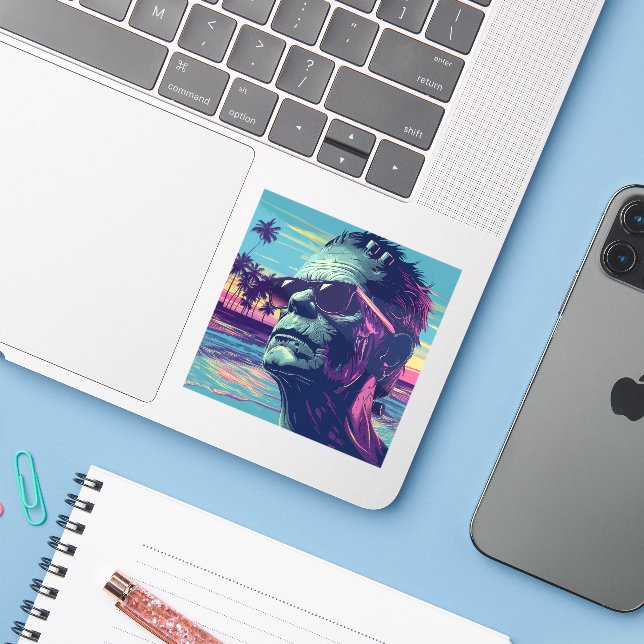 Coola Frankenstein Retro Sunset Halloween Klistermärken (Laptop med iPhone)