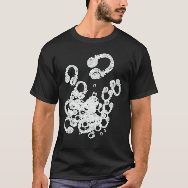 coola frimärke av vita DJ-hörlurar T Shirt (Framsida)