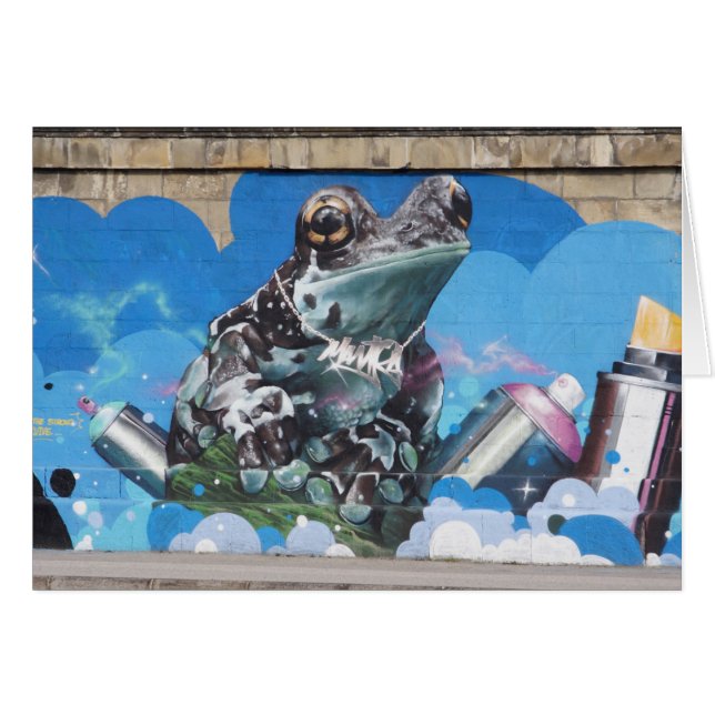 Coola Frog mellan spray Cans Graffiti Hälsningskort (Framsidan Horizontal)