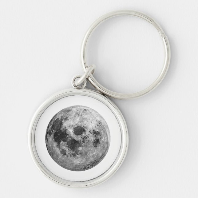 Coola Full Moon Graphic Space Astronomy Science Rund Silverfärgad Nyckelring (Framsidan)