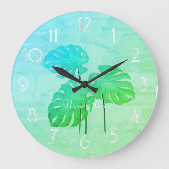Coola Funky Bright Tropical Löv Add Namn Clock Stor Klocka (Framsida)