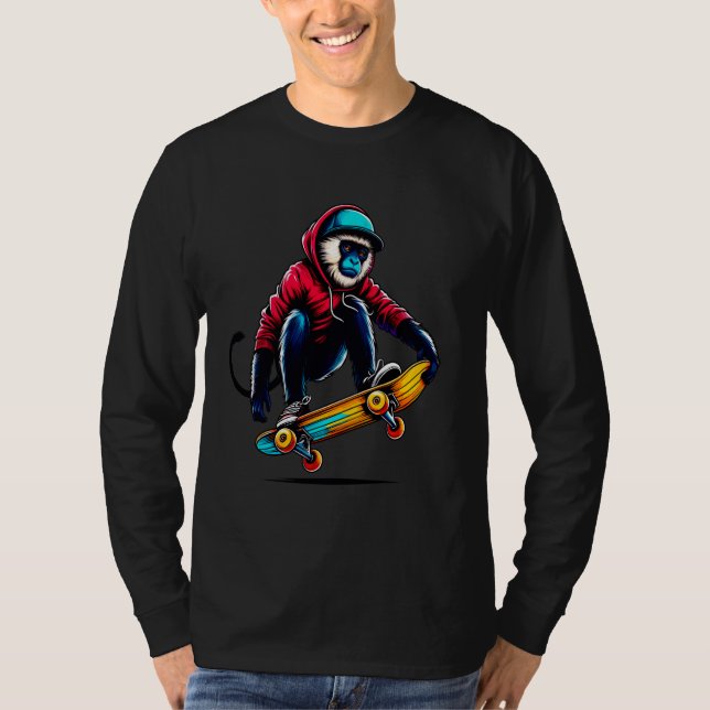 Coola Funky Colobus Monkey Skateboarding Illustrat T Shirt (Framsida)